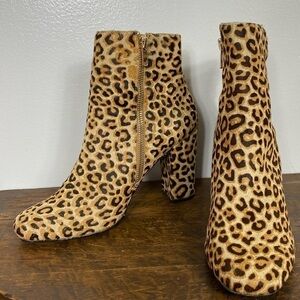 Steve Madden “Pixie” leather calf hair leopard print booties